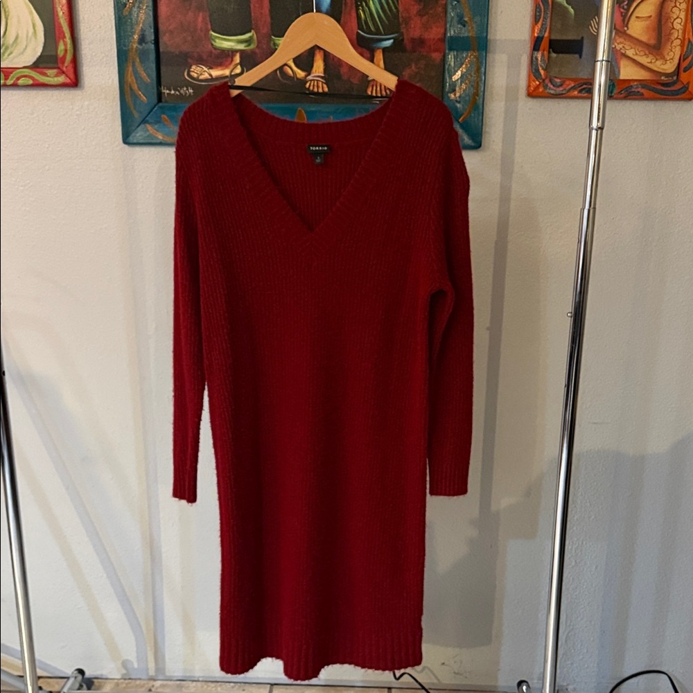 Torrid Deep Red Long Sleeve Sweater Dress Size 1